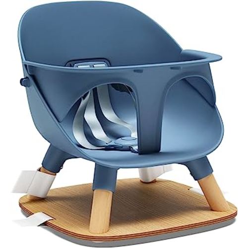 Lalo The Booster Seat for Babies & Toddlers, Children's Booster Seat, Easy to Clean Five-Point Safety Harness & Durable Non-Toxic Plastic Seat & Belly Bar - Blueberry