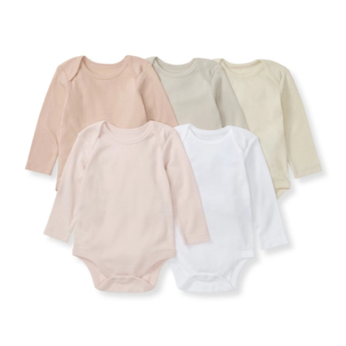 Solid Organic Cotton Long Sleeve Baby Bodysuits 5 Pack Pink Sand