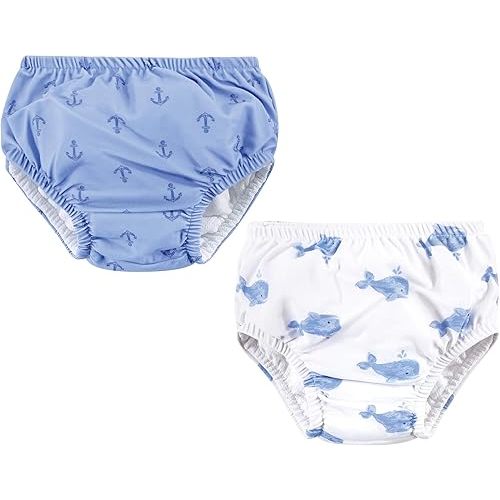 Hudson Baby Unisex Baby Swim Diapers, Blue Whale Navy Anchor, 0-6 Months