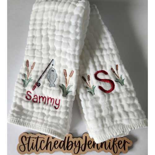 Fishing Personalized Baby Burp Cloths, Monogram, Embroidered, Baby Girl or Boy, Fishing Burp Cloth set, Single or Set of 2