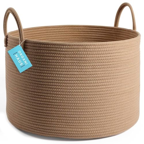 OrganiHaus - Large Cotton Rope Basket for Toy Storage, 20x13 in - Honey