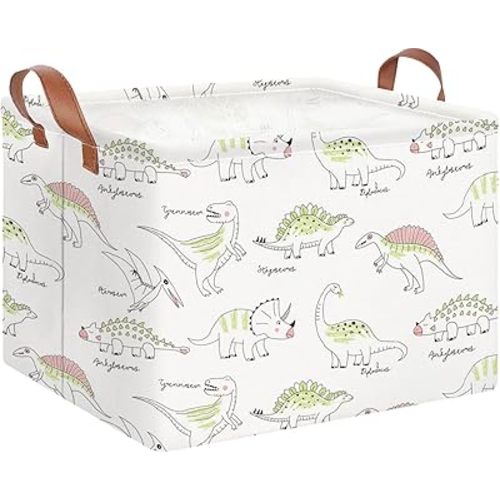 Rectangle Storage Basket,Gift Basket Empty with Handles for Kids,Cute Organizer Toy Bin,Room Decor(Green Dinosaur)