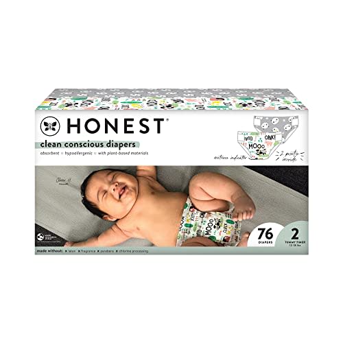 The Honest Company Clean Conscious Disposable Diapers - Pandas + Barnyard Babies, Size 2, 72 Count