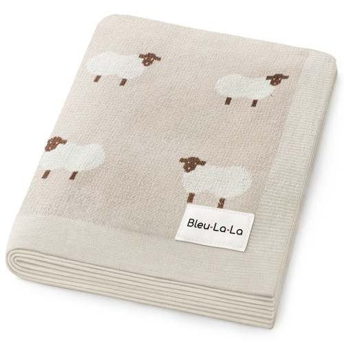 Sheep Knit Receiving Baby Blanket - Khaki
