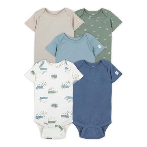 Little Star Organic Baby Boy 5Pk Short Sleeve Bodysuits, Size Newborn-24M
