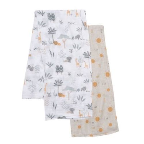 Lambs & Ivy Jungle Adventure 2-pack Cotton Muslin Newborn Baby Swaddle Blankets