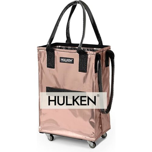 (Small, Rose Gold) Reusable Grocery Bag On Wheels, Shopping Trolley, Rolling Tote, Zipper Closure, Lightweight, Carries Up to 66 lb, Folds Flat