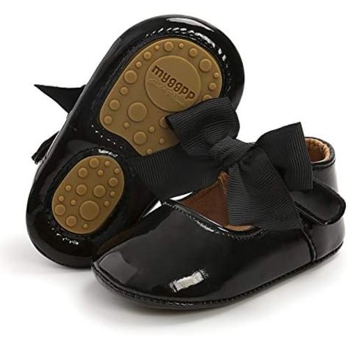 LAFEGEN Baby Girls Mary Jane Flats with Bownot Non Slip Soft Sole PU Leather Newborn Infant Toddler First Walker Cirb Dress Shoes