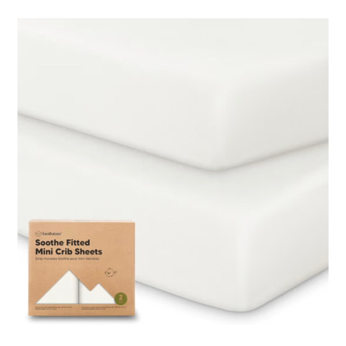 2-Pack Mini Crib Sheets Fitted - 38x26 Pack N Play Sheets for Pack and Play Mattress, Organic Cotton, Soft & Breathable Playard Bedding, Neutral Mini Toddler Bed Cover for Boys, Girls (soft white)