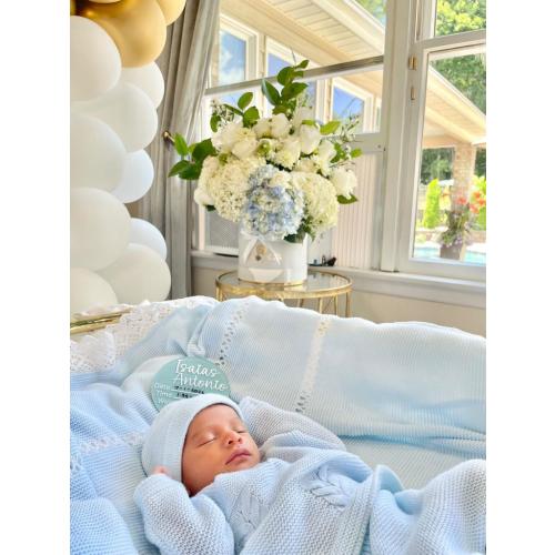 Cable-Knit Baby Knit Set in Light Blue