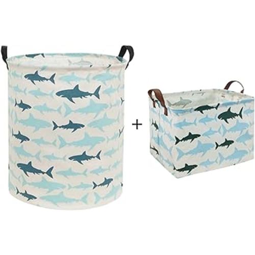 HIYAGON Kids Laundry Basket Shark Hamper Rectangular Storage Box for Organizing Toys,Nursery Basket,Clothing,Books, Gift Baskets