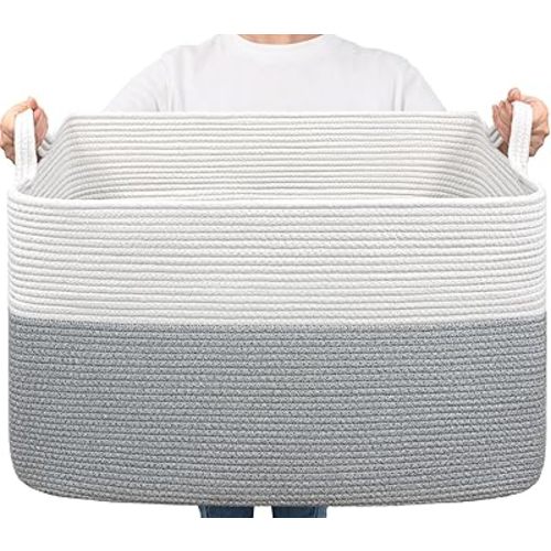 Goodpick Large Blanket Storage Baskets for Organizing, Woven Basket for Blankets, Clothes, Toy Basket Storage Kids, Rectangle Rope Baskets for Storage, 23.6" x 15.7" x 13.8"