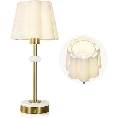 Portable Cordless Table Lamp with Touch Dimmer,4400mAh Rechargeable Battery Powered Lighting, 3-Level Brightness,Linen Fabric Shade,Marble Table Lamp,Bedside Night Lamp,Patio Table Lamp(Bulb Included)