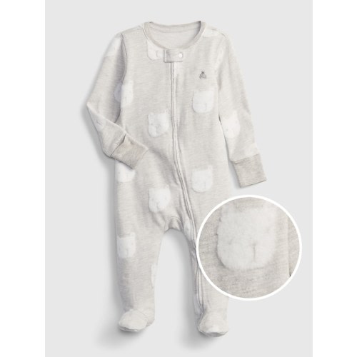 Baby First Favorite Print Footed One-Piece in gray heather/white, size: 3-6 M