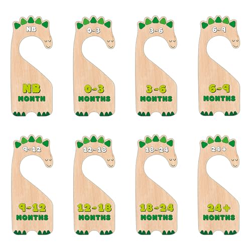 PAMBO Dinosaur Baby Closet Dividers, Baby Clothes Organizer for Baby Nursery Decor Wooden Hanger for Newborn Baby Stuff from 0-24+ Months