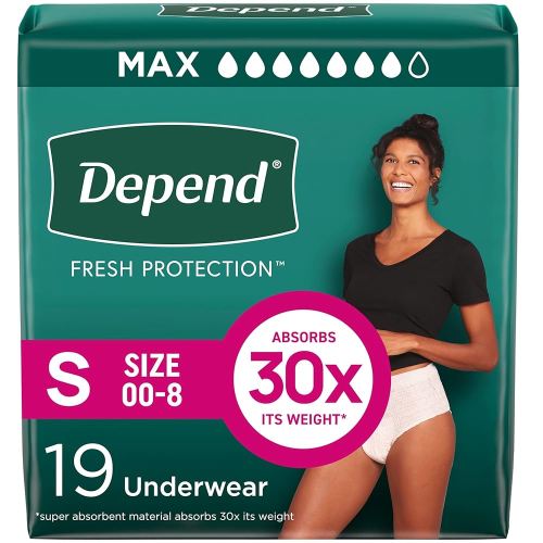 Depend Fresh Protection Adult Incontinence & Postpartum Bladder Leak Underwear for Women, Disposable, Maximum, Small, Blush, 19 Count, Packaging May Vary