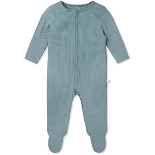 MORI Baby Unisex Ribbed Pajamas with Zip and Mitts of Viscose from Bamboo and Cotton - Jumpsuit Sleepwear for Boys and Girls