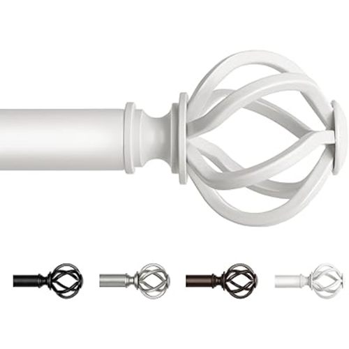 White Curtain Rod 32 to 58 Inches (2.6 to 4.8 ft), USFOOK 7/8 Curtain Rods for Windows, Telescoping Splicing Drapery Rods with Twisted Cage Finials