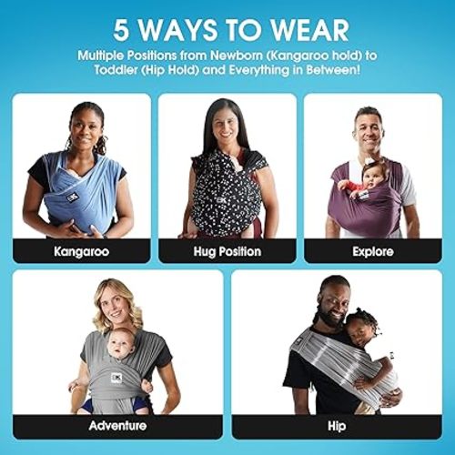 Original Baby K'tan Baby Carrier: #1 Easy Pre-Wrapped, Soft, Slip-On, No Rings, No Buckles | 5 in 1 Baby Sling for Hands-Free Comfort | Heather Grey | Small