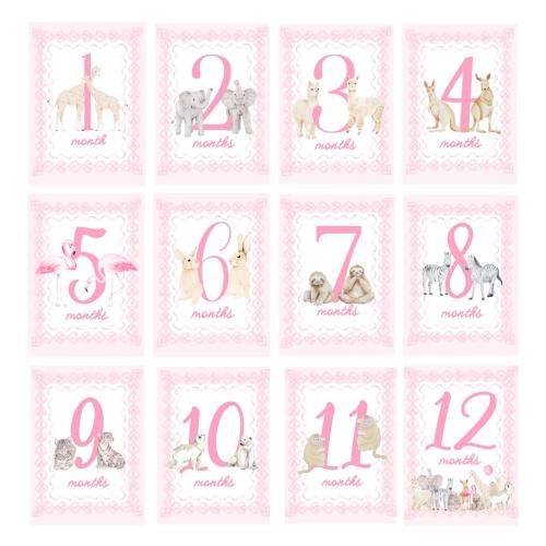 Milestone Cards -Zoo Animals theme- Pink or Blue, Watercolor animals