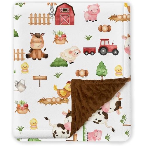 Farm Animals Baby Blankets, Minky Blanket for Boys Girl with Double Layer Dotted Backing for Infant Toddler, 30x40 inches Warm Soft Lightweight Nursery Bed Blanket Crib, Farming Blankets