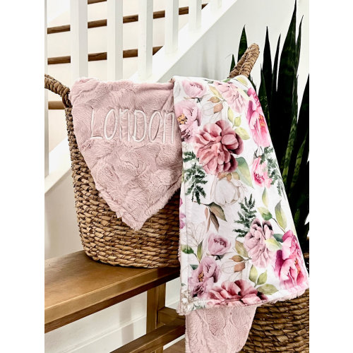 Personalized Baby Blanket, Rite of Springs Floral and you Choose Minky back color, Spring Flower Blanket, Newborn gift, Baby Shower Gift