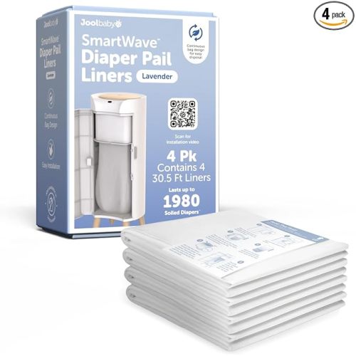 Jool Baby SMARTWAVE Diaper Pail Refill Liners (4-Pack) – Continuous Liner System - Lavender Scent, Lasts Up to 1980 Diapers