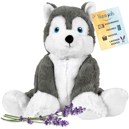 Hayes Husky - Microwavable & Weighted Plush Stuffed Animal - Heated Plushie for Warmth - Cute, Soft, Cozy Toy for Adults & Children (Boys, Girls, & Toddlers) by Warm Pals