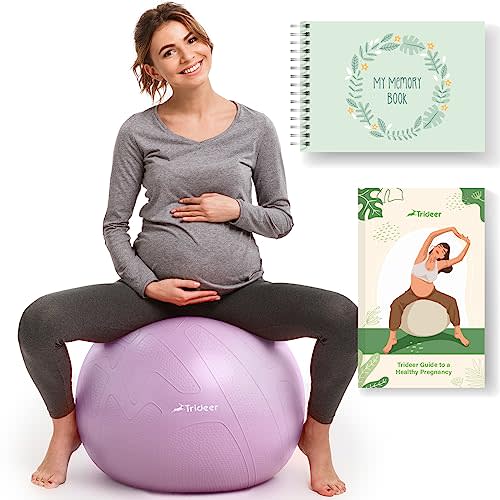 Trideer Pregnancy Birthing Ball - 1.7mm Extra Thick Yoga Ball for Maternity, Labor, Exercise, Physio, Recovery - Guide & Baby Memory Book Included - 440LB Anti-Burst & Non-Slip Stability