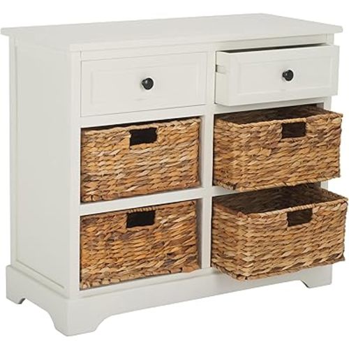 SAFAVIEH Furniture - Herman 2-Drawer Storage Unit - Distressed Cream - Solid Wood - Classic Storage Design - Ideal for Living Room, Entryway, 29" W x 13" D x 27.5" H - Fully Assembled (AMH5702C)