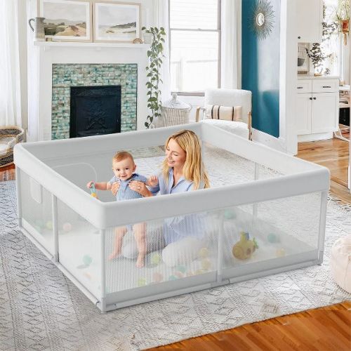 Large Baby Playpen – 47×47in Toddler Play Yard, Indoor Activity Fence for Apartments, Safe & Spacious Play Area (MEDIUM GRAY playpen, )