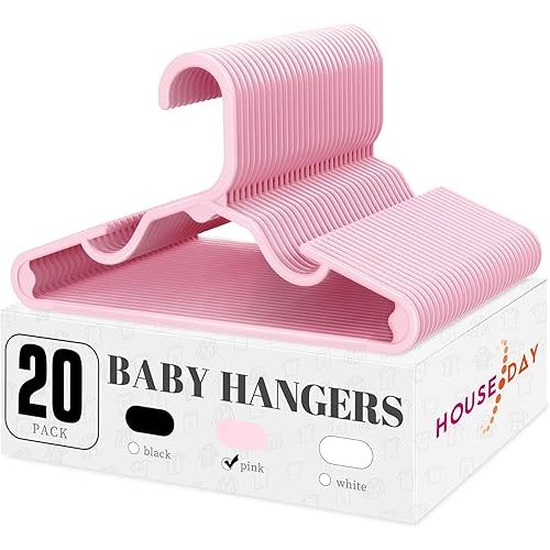 HOUSE DAY Plastic Baby Hangers for Closet 20 Pack, Durable Plastic Kids Hangers for Baby Clothes, Thin & Compact Childrens Hangers, Space Saving Pink Baby Hanger, Small Hanger for Kids Clothes