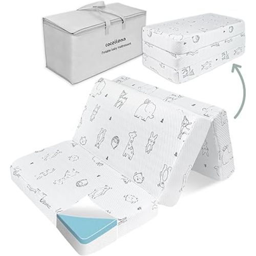 Trifold Pack and Play Mattress, 38x26 Dual Sided Memory Foam Baby Mattress for Pack n Play, Portable Foldable Pack Play Mattresses with Breathable Animal Cover & Travel Bag