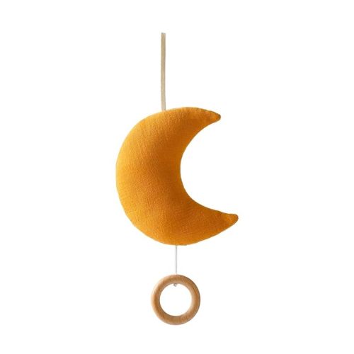 Baby Travel Toy with Music Box - Brahm's Lullaby Pull Musical Toy, Baby Mobile Crib Bed Bell Toy for Carriers and Cribs - Orange Moon Music Box