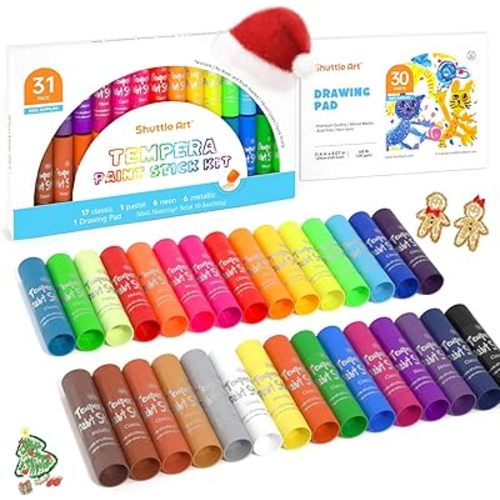 Tempera Paint Sticks, 30 Colors Solid Tempera Paint for Kids with 1 Drawing Pad, Super Quick Drying, Non-Toxic, Works Great on Paper Wood Glass Ceramic Canvas