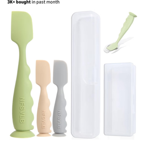 Baby Diaper Cream Spatula with Case-1 Large 2 Mini Butt Paste Spatula with 2 Travel Case-Soft Baby Butt spatula baby Diaper Cream Applicator-Diaper Rash spatula Bum Spatulas Brush