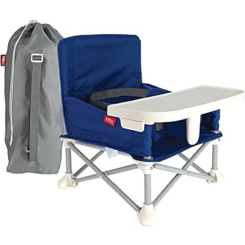 Nuby Easy Go Pop-Up Booster Seat with Removable Tray - 6+ Months - Portable Booster Seat for Floor for Indoor/Outdoor Use - 3-Point Safety Adjustable Straps - Includes Travel Bag - Blue