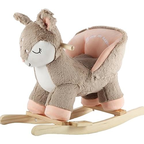 Rocking Horse Deer with Chair, Plush Stuffed Animal Rocker, Baby Rocker with Sweet Music, Animal Ride on for Girls and Boys 1 Year and up(Pink Deer),CPC Certified