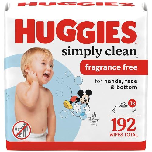 Huggies Simply Clean Unscented Baby Diaper Wipes, 3 Flip-Top Packs (192 Wipes Total), Packaging May Vary