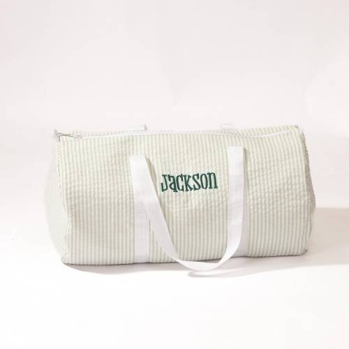 Personalized Baby Duffle Bag, Monogrammed Baby Gifts , Monogram Seersucker Duffel, Personalized seersucker duffel bag, Seersucker travel bag