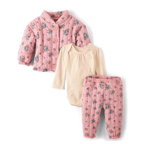 Baby Girls Floral 3-Piece Playwear Set - Pink