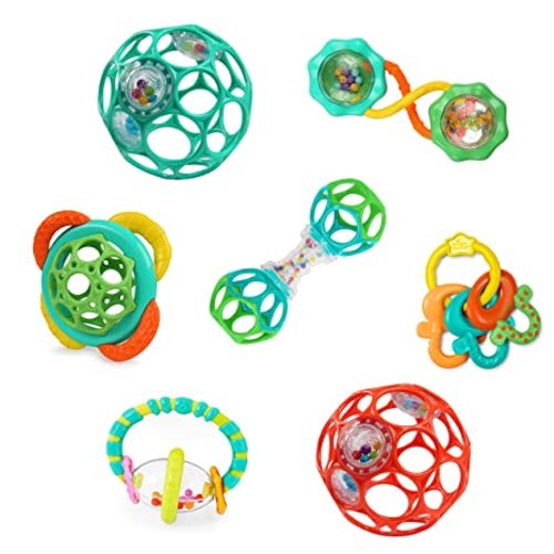 Bright Starts Grab & Spin Baby Rattle & BPA-Free Teether Toy, Ages 3 Months+