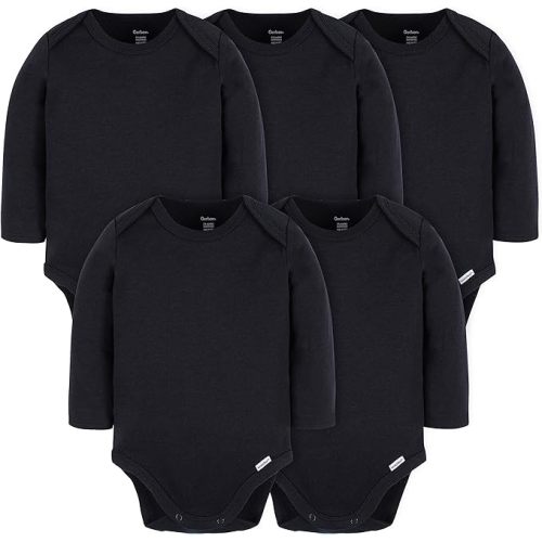Gerber Unisex Baby Long Sleeve Solid Onesies Multi-Pack Interlock 180 Gsm - Black