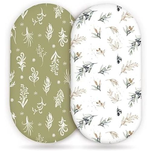 Stretchy Ultra Soft Fitted Bassinet Sheets Set 2 Pack, Cradle Sheet Universal Fit for Rectangle, Oval or Hourglass Bassinet Pad/Mattress Safe and Snug, Stylish Watercolor Flora and Olive