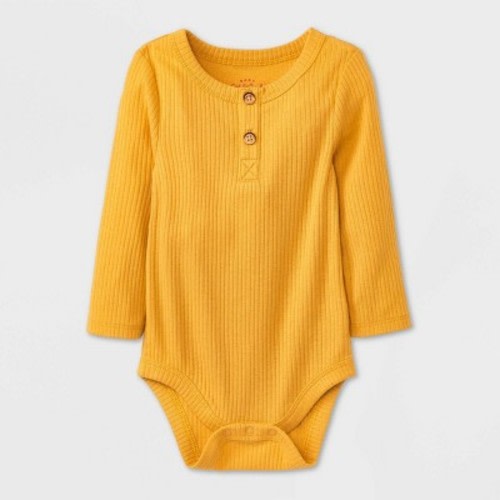 Baby Ribbed Henley Bodysuit - Cat & Jack™, Color: Mustard Yellow, Size: 6-9M