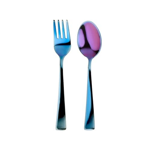 Ahimsa Stainless Steel Kids Utensils - Kids Fork and Spoon Set, Pediatrician Designed Toddler Utensils, 100% BPA Free & Dishwasher Safe (Iridescent Blue)
