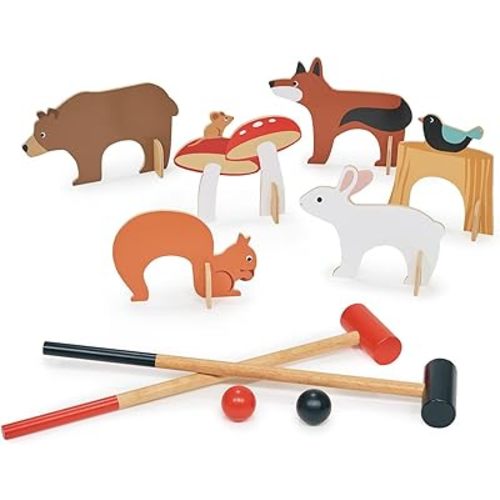 Tender Leaf Toys - Woodland Indoor Croquet Set - 17 Piece Portable Wooden Forest Themed Sports Toy for Boys and Girls - Boost Motor Skills and Hand-Eye Coordination - Interactive Family Game - Age 3+