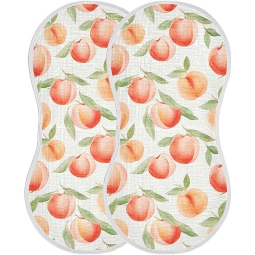Cute Peach Pattern Burp Cloths 2 Pack Muslin Burping Cloth Cotton Burp Towel Soft Absorbent Baby Burp Cloths for Boys Girls Newborn 22 x 11 in