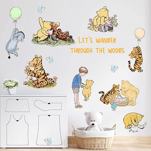 Winnie Character Stickers, Winnie Inspirational Stickers, The Pooh Wall Stickers for Kids, The Pooh Removable Sticker for Baby Kids Nursery Children Room Bedroom Living Room Playroom Wall Decoration