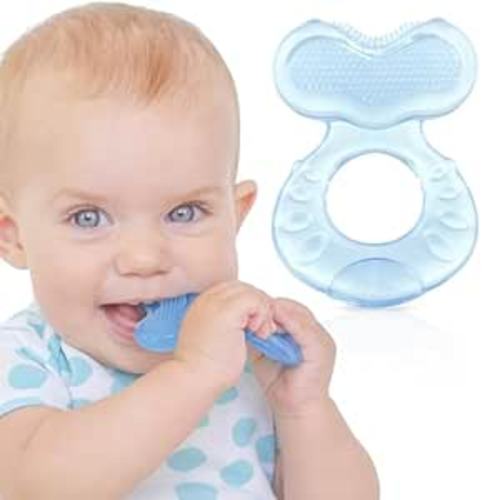 Nuby Silicone Teethe-eez Teether with Bristles, Includes Hygienic Case, Blue